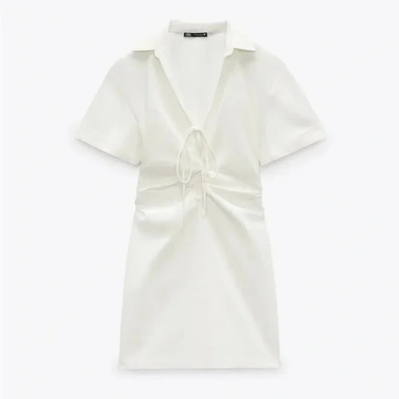 Zara Stretch Linen Blend Shirt Mini Dress Ecru White Blogger Fav Size Small - Picture 3 of 11